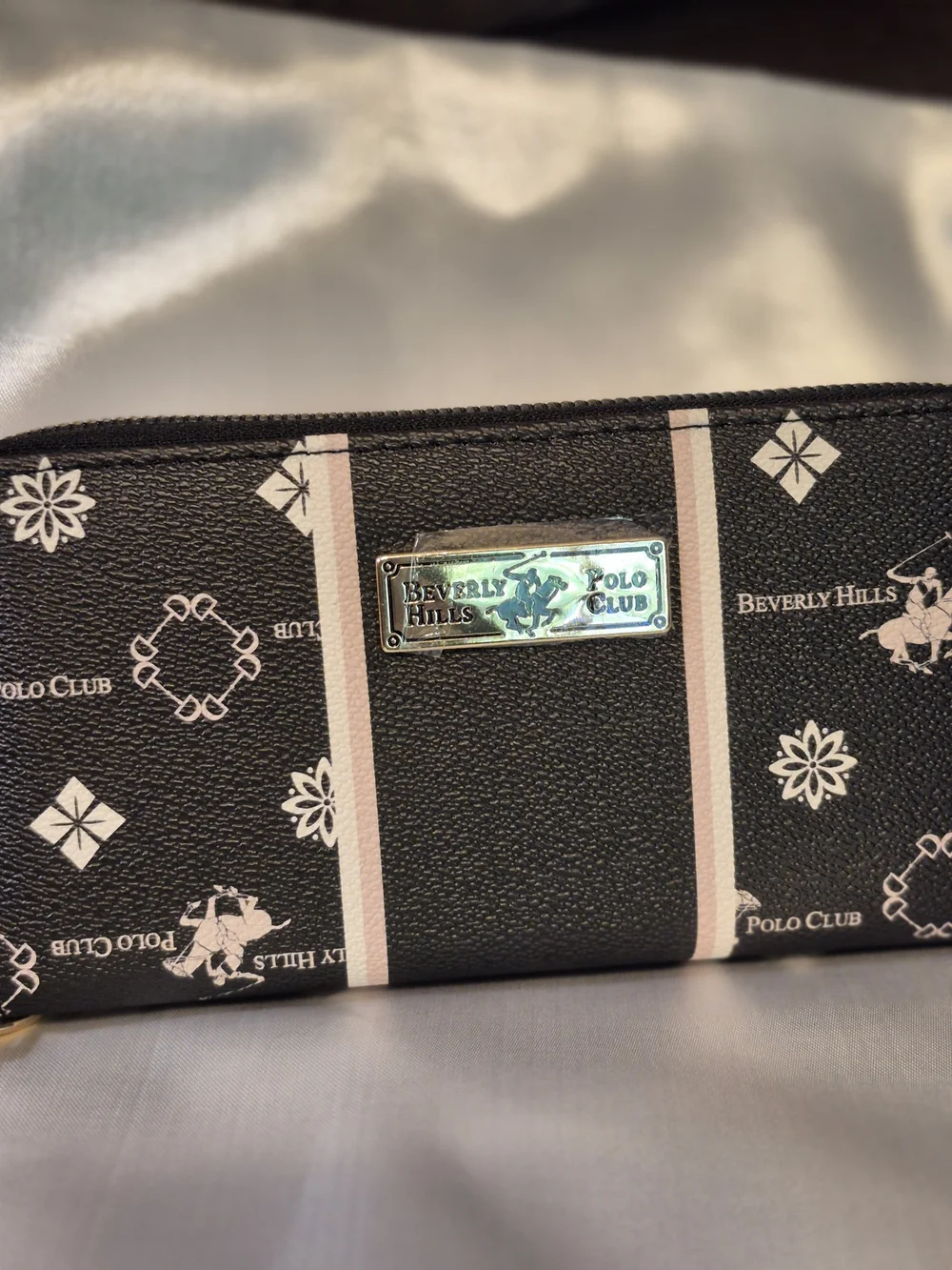 Beverly Hills Polo Club Black Zip-Around Wallet with Pale Tan Accents